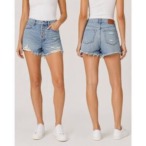 Lucky Brand Mom High Rise Denim Shorts Women’s 6/28 Light Wash Distressed Button